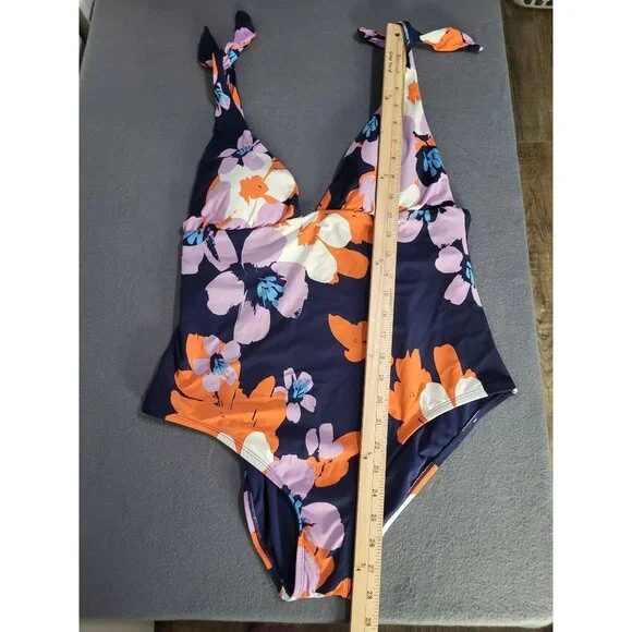 Sea Angel Doheny Bloom Navy 1 Piece Tie On Swimsuit Bathing Suit SZ XL - Picture 3 of 13